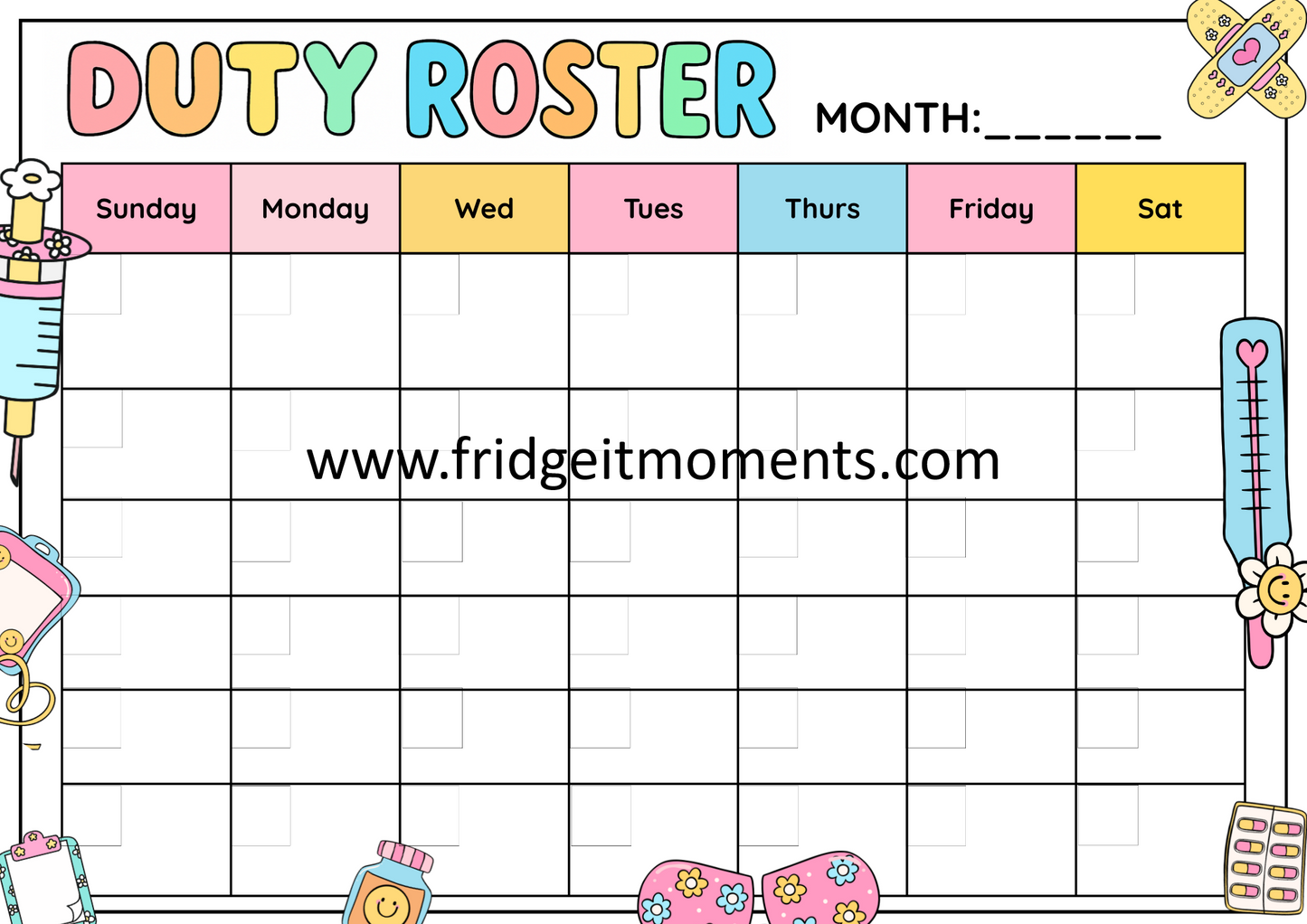 Healthcare Monthly Roster Magnet - A5 Shift Planner