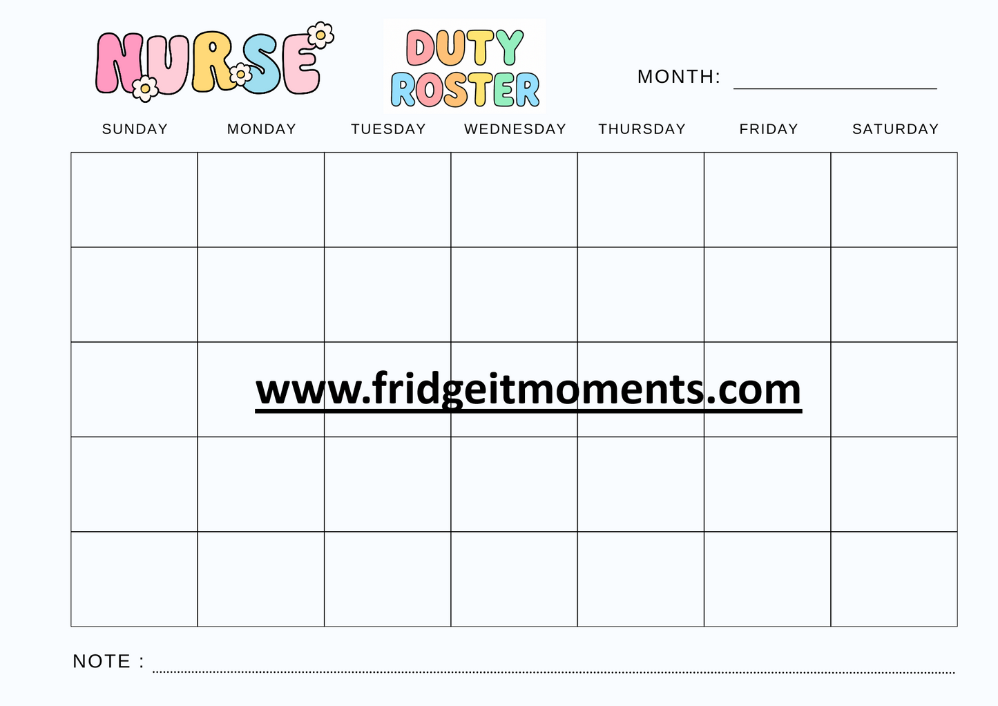 Healthcare Monthly Roster Magnet - A5 Shift Planner