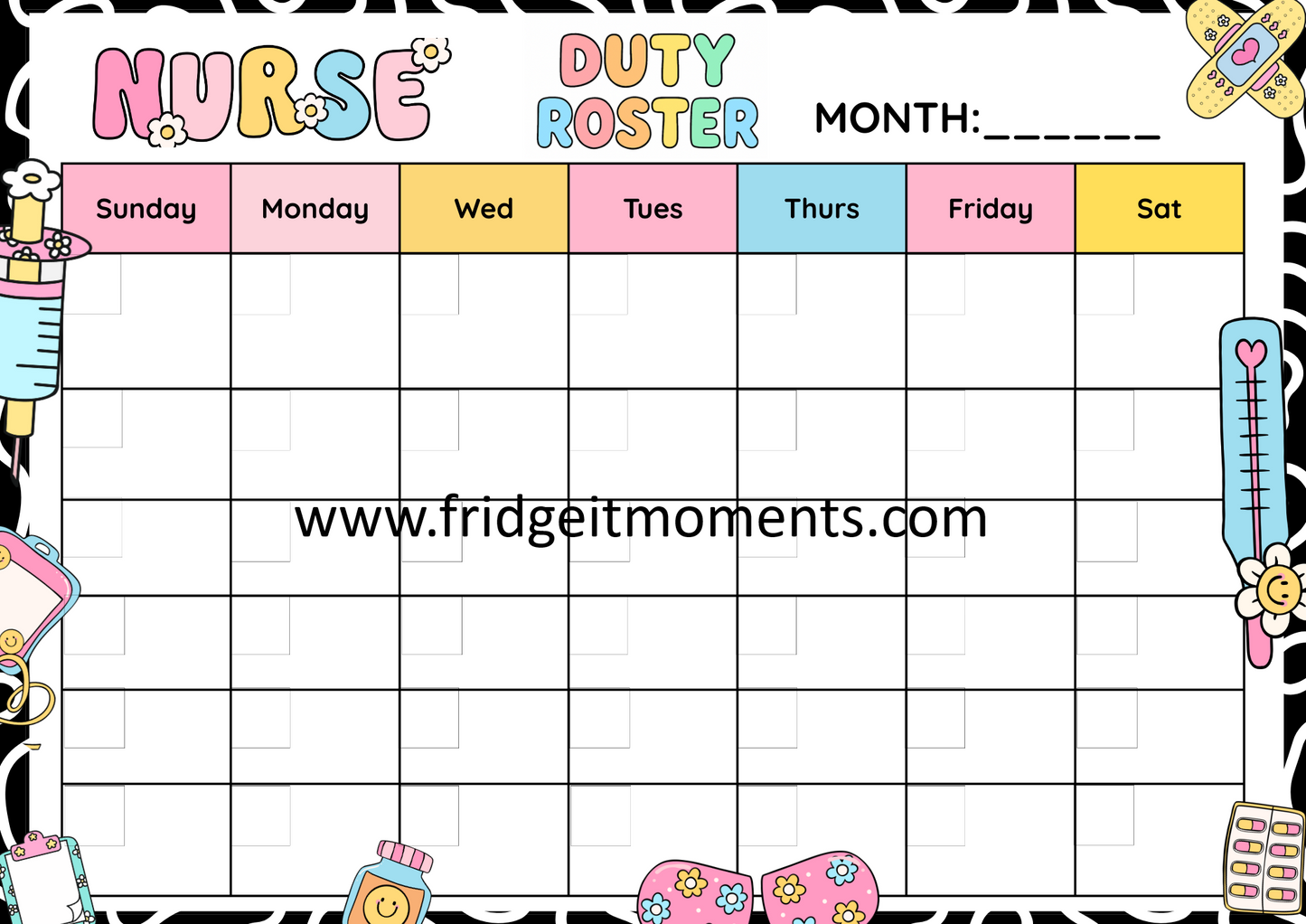 Healthcare Monthly Roster Magnet - A5 Shift Planner