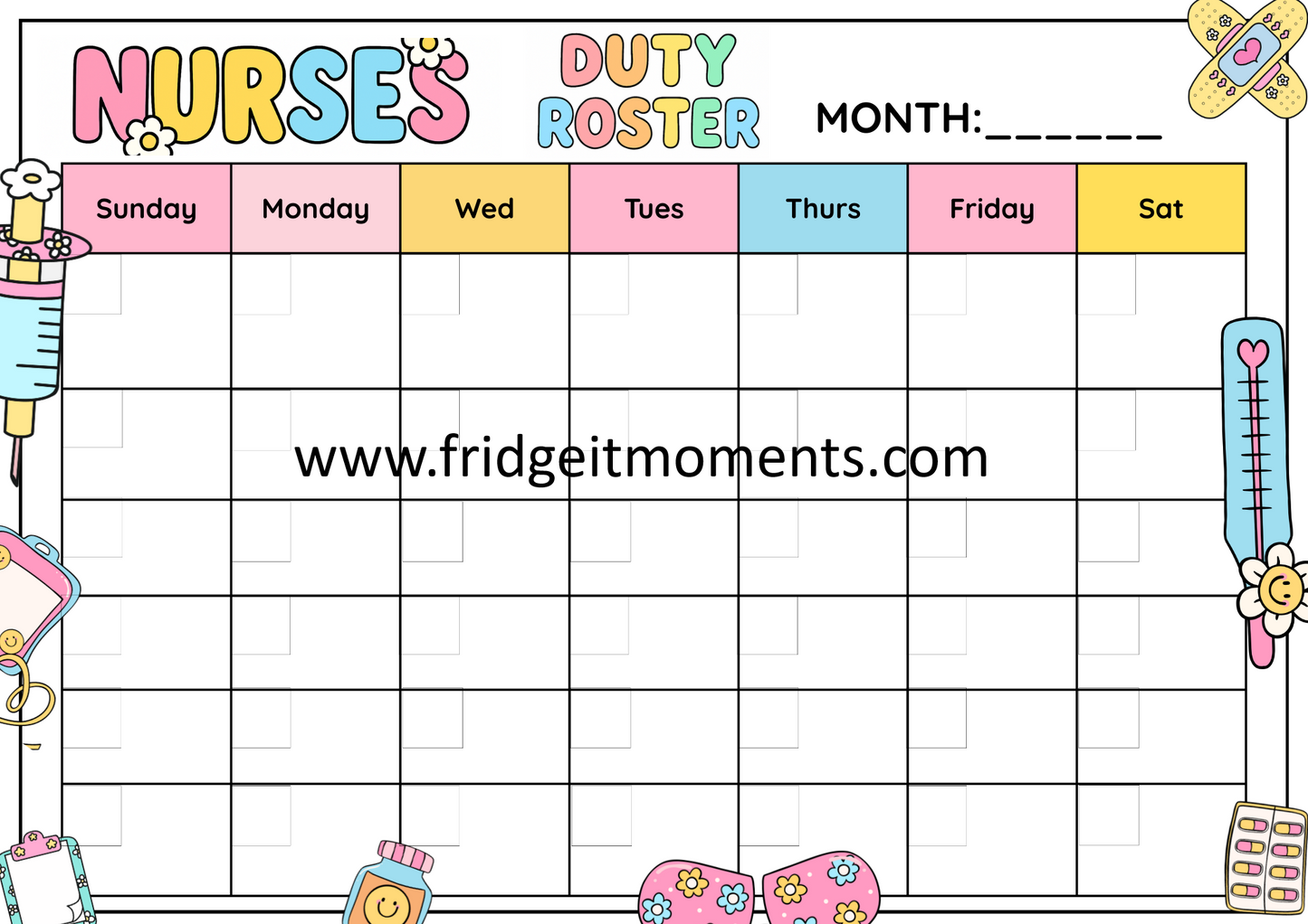 Healthcare Monthly Roster Magnet - A5 Shift Planner