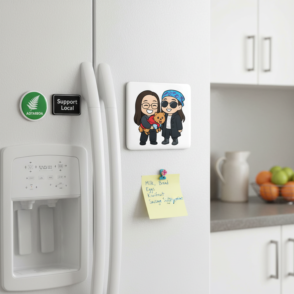 50x50mm photo magnet in real kitchen setting