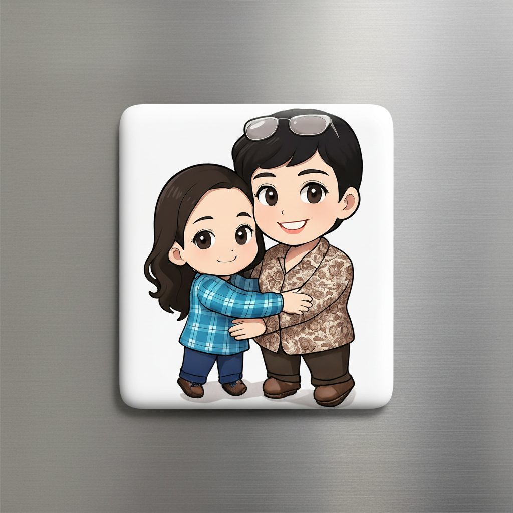 50x50mm photo magnet on stainless steel fridge