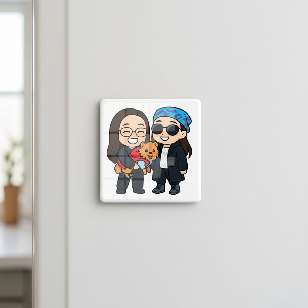 50x50mm photo magnet on white fridge