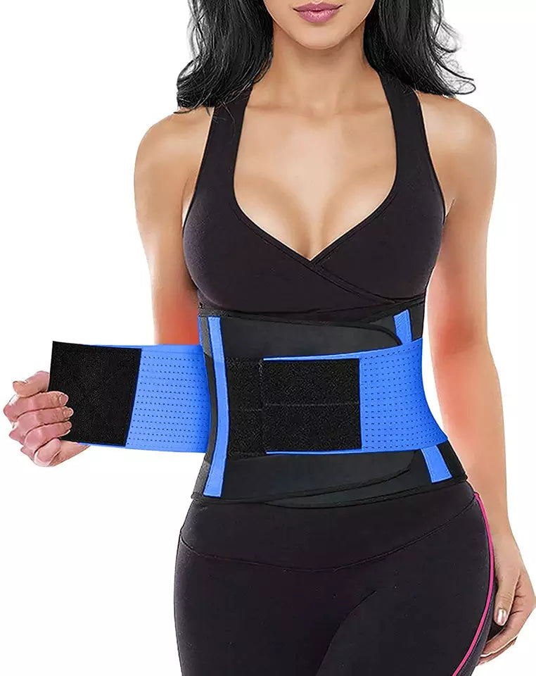 Unisex slimming waist trainer with lumbar support and sauna effect – Blue & Pink, Work Out Support Belt sizes Small to XXL| Dunedin NZ