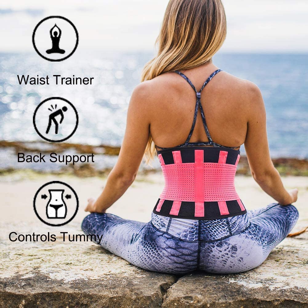 Unisex slimming waist trainer with lumbar support and sauna effect – Blue & Pink, Work Out Support Belt sizes Small to XXL| Dunedin NZ