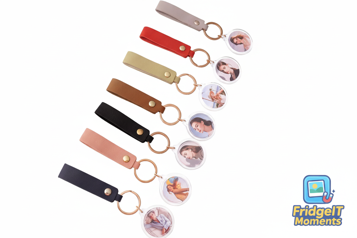 Custom photo keychain charm NZ unique gift idea Handcrafted in dunedin new zealand FridgeIT Moments Custom Photo Keychain Custom Photo Charm