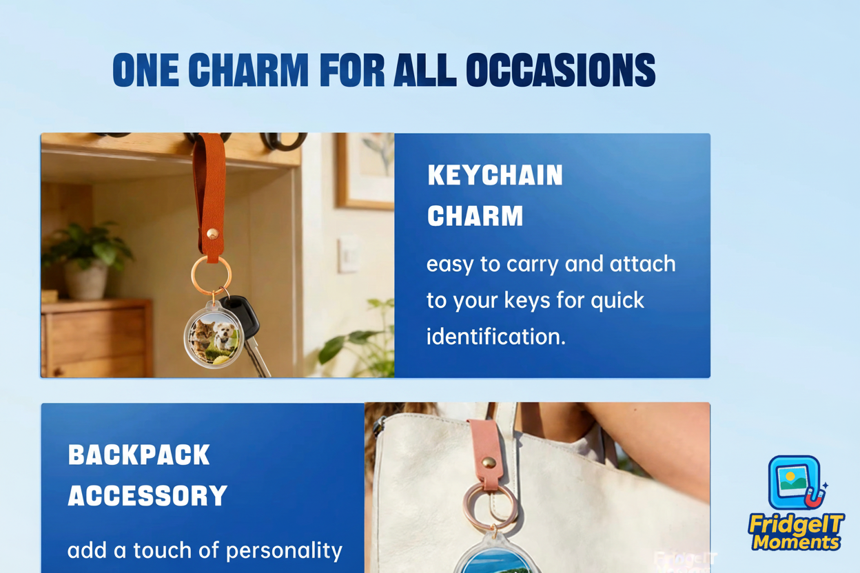 Custom personalized photo keychain charm NZ unique gift idea Handcrafted in dunedin new zealand FridgeIT Moments Custom Photo Keychain Custom Photo Charm 