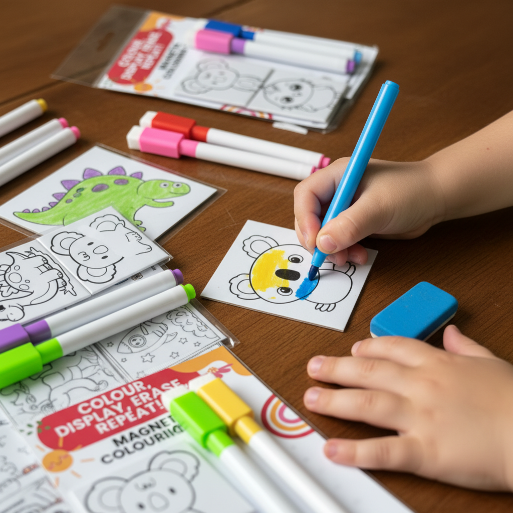 Kids coloring magnetic set  pre-made handcrafted in Dunedin NZ Display erase repeat Kids Art Kids Learning Toys by FridgeIT Moments