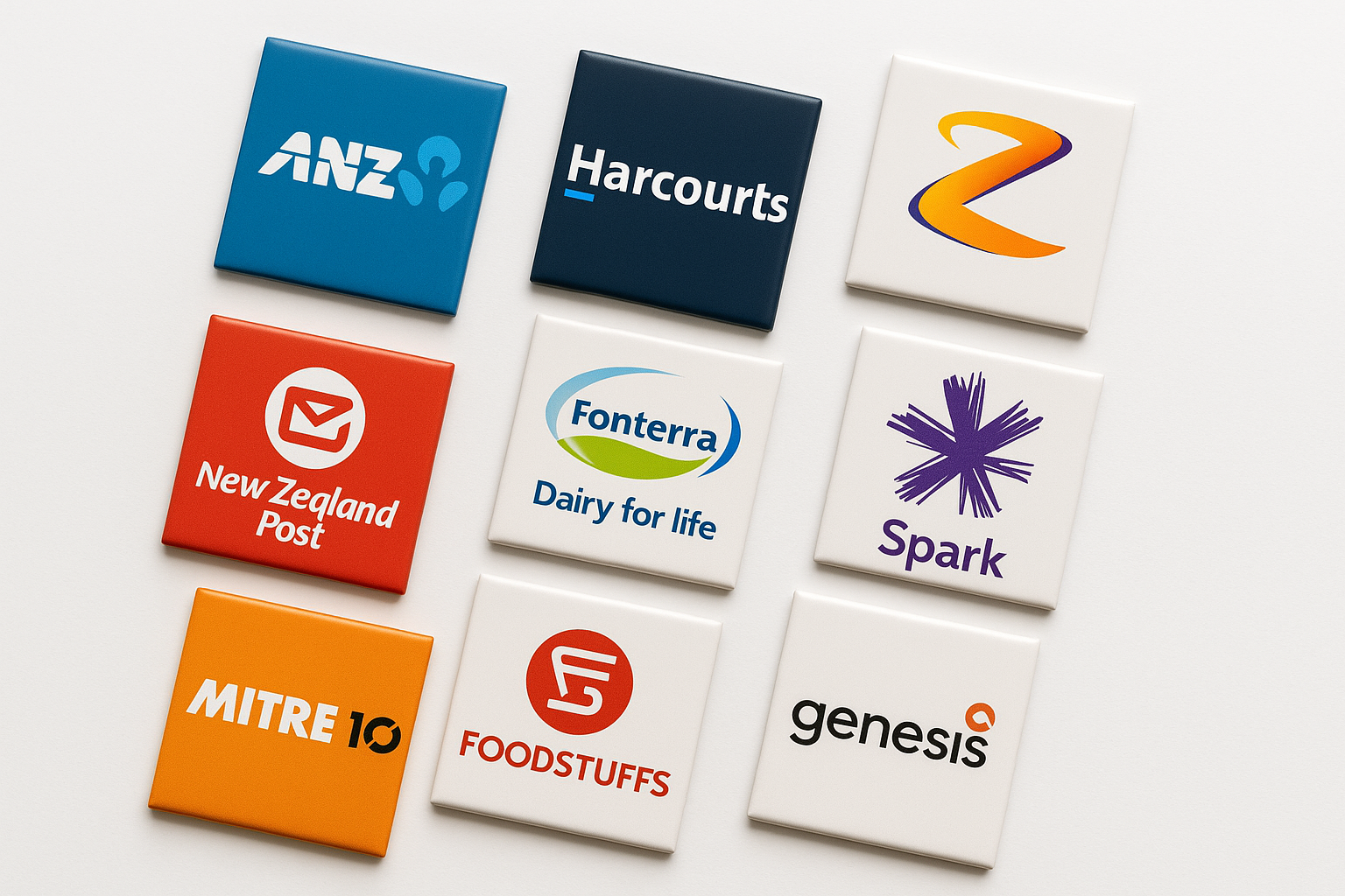 Business Branding Bulk custom logo photo magnet 5cmx5cm handcrafted in Dunedin, New Zealand – FridgeIT Moments