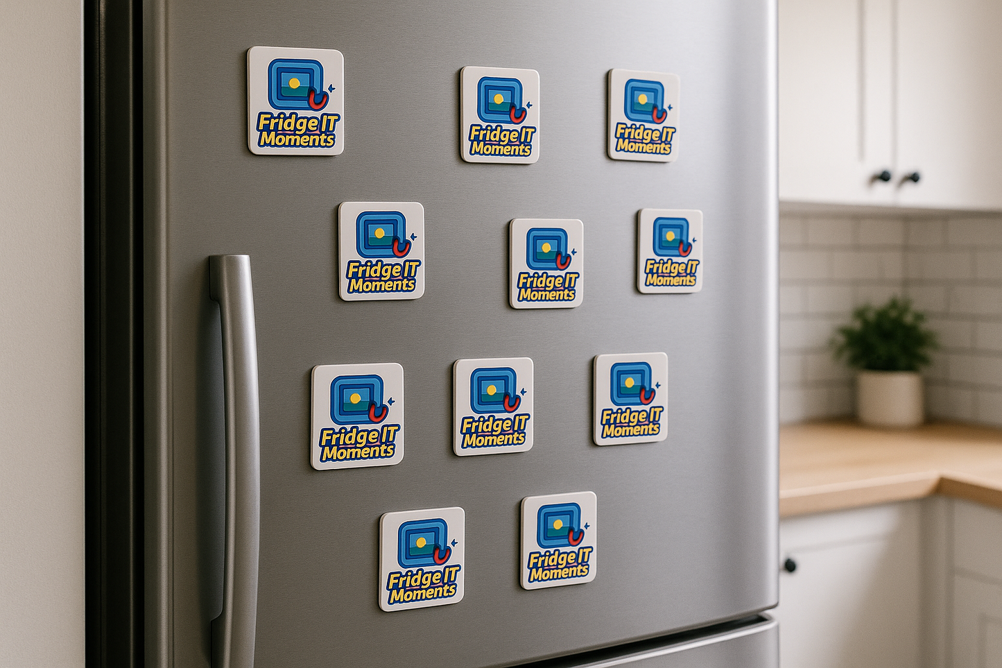 Business Branding Bulk custom logo photo magnet 5cmx5cm handcrafted in Dunedin, New Zealand – FridgeIT Moments