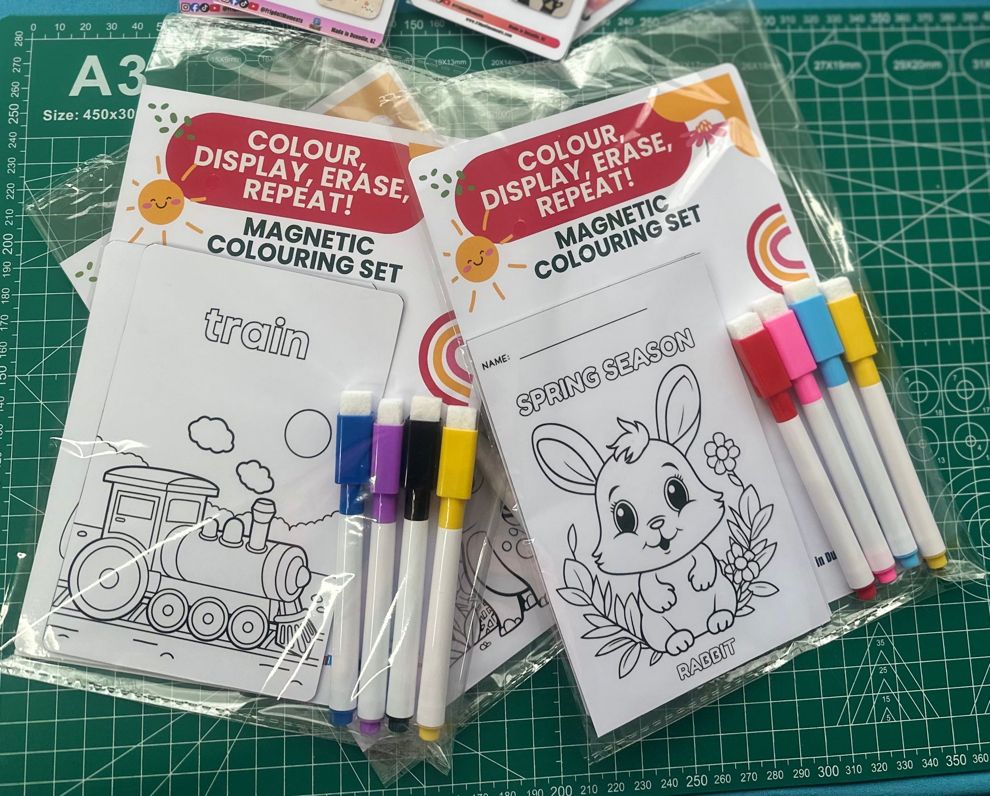 Kids reusable magnetic coloring set, learning toys, kids activity, handcrafted in Dunedin, New Zealand – FridgeIT Moments