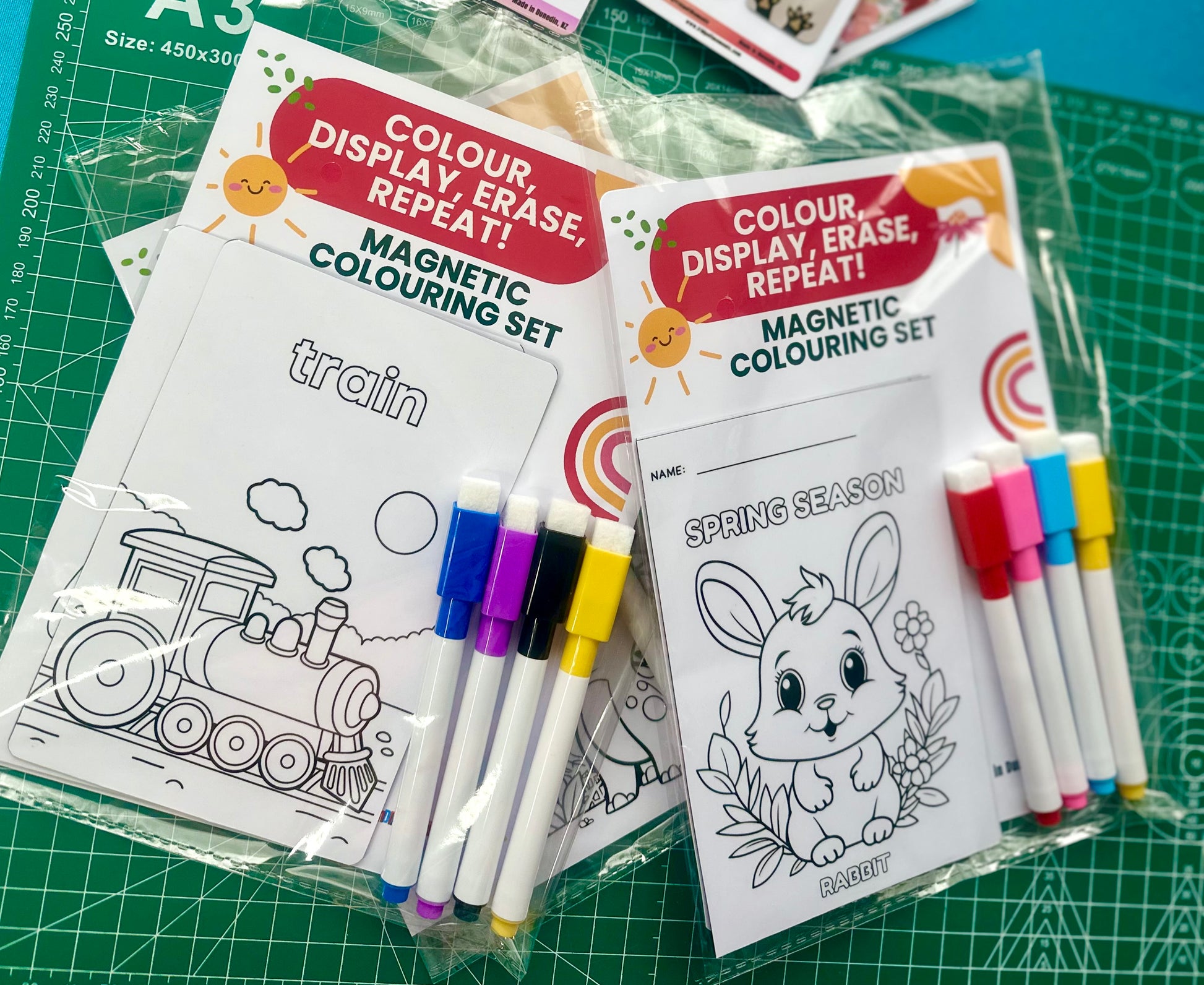 Kids reusable magnetic coloring set, learning toys, kids activity, handcrafted in Dunedin, New Zealand – FridgeIT Moments