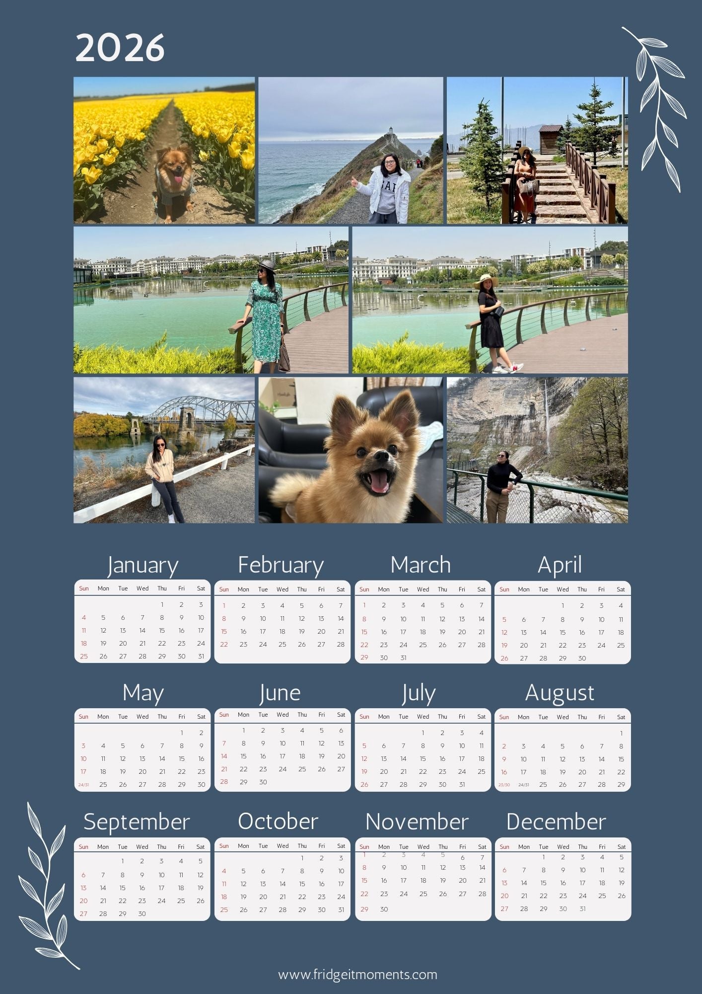 Personalized Custom photo magnetic calendar 2026 handcrafted in Dunedin, New Zealand – FridgeIT Moments