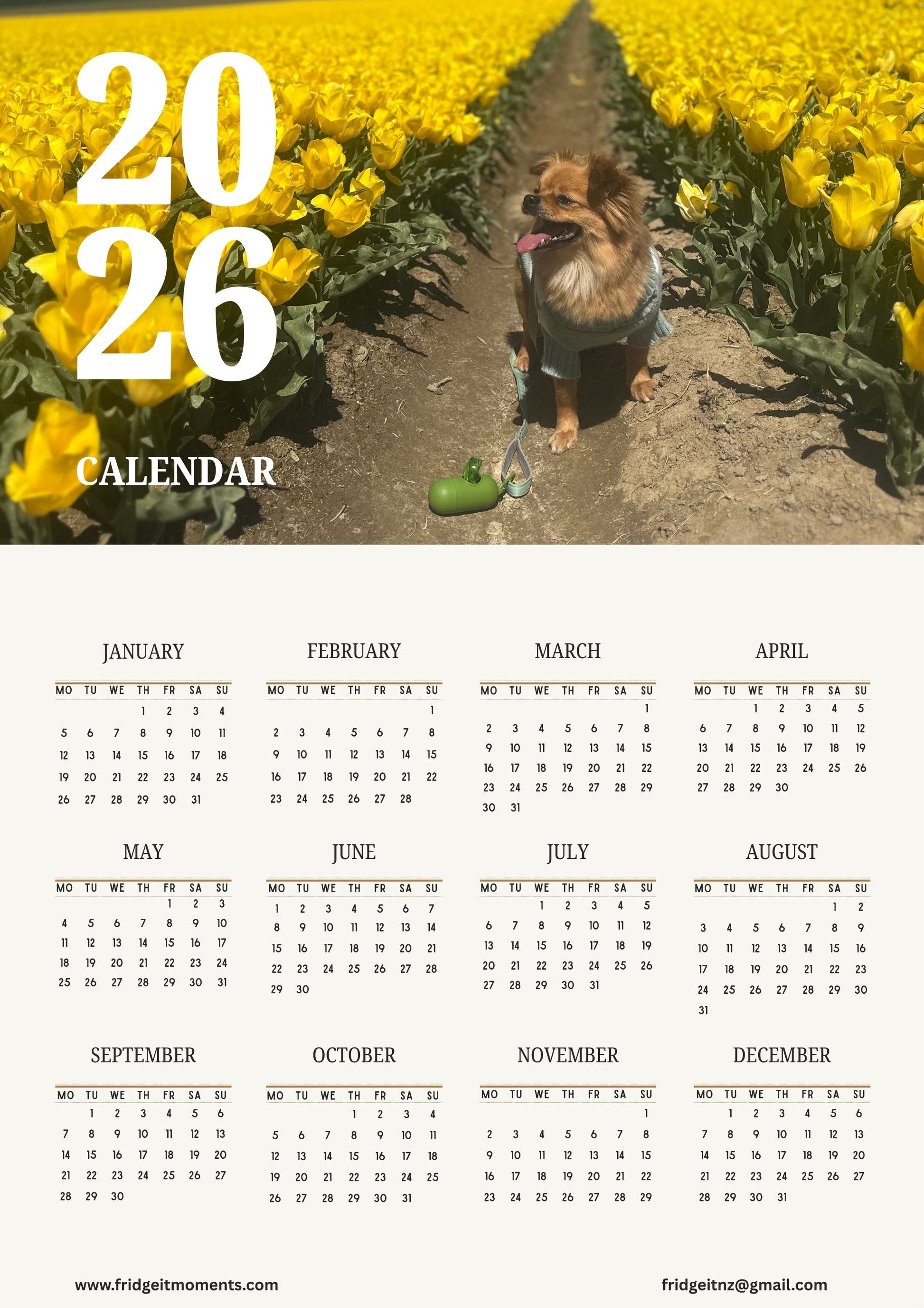 Personalized Custom photo magnetic calendar 2026 handcrafted in Dunedin, New Zealand – FridgeIT Moments