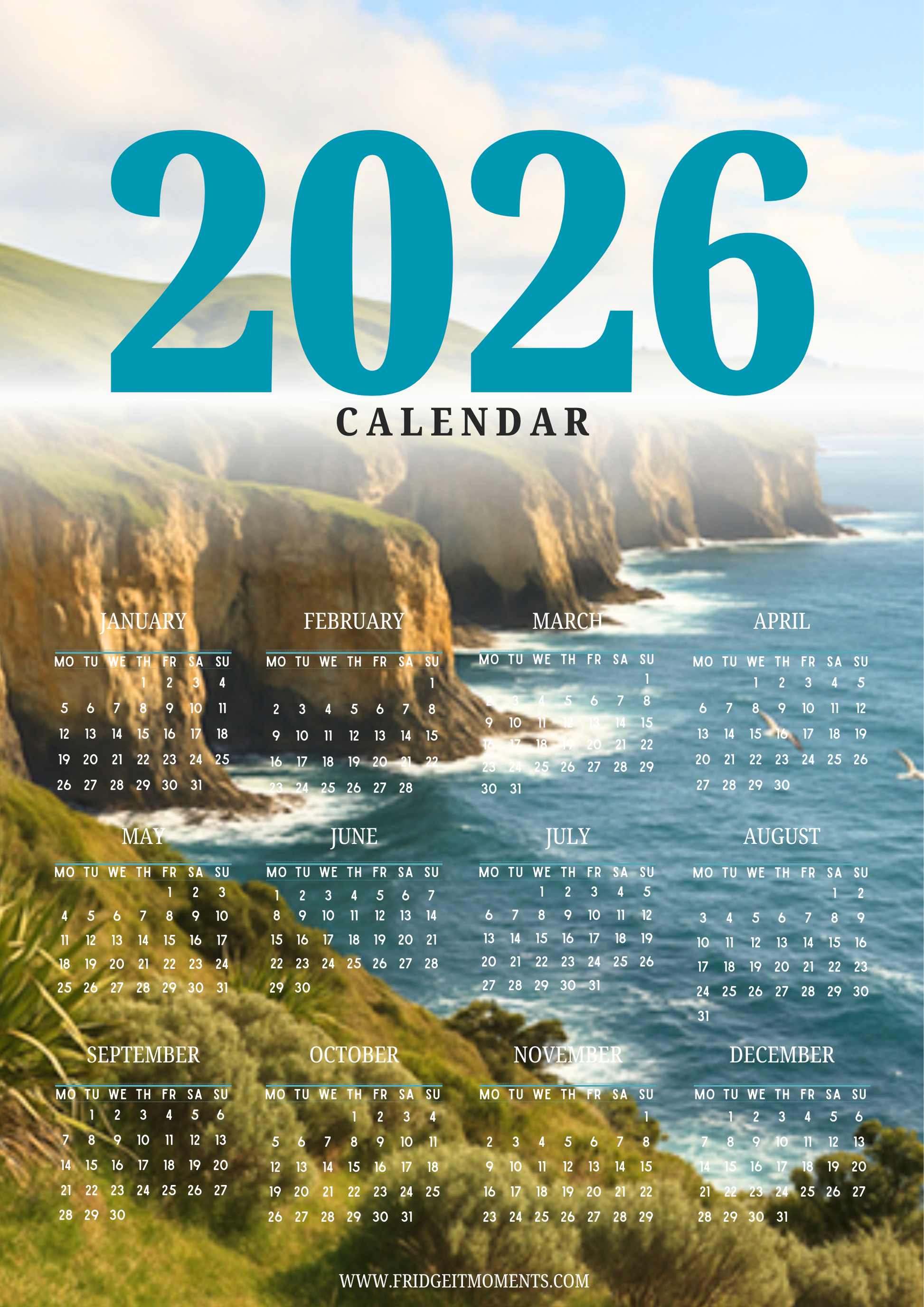 Personalized Custom photo magnetic calendar 2026 handcrafted in Dunedin, New Zealand – FridgeIT Moments