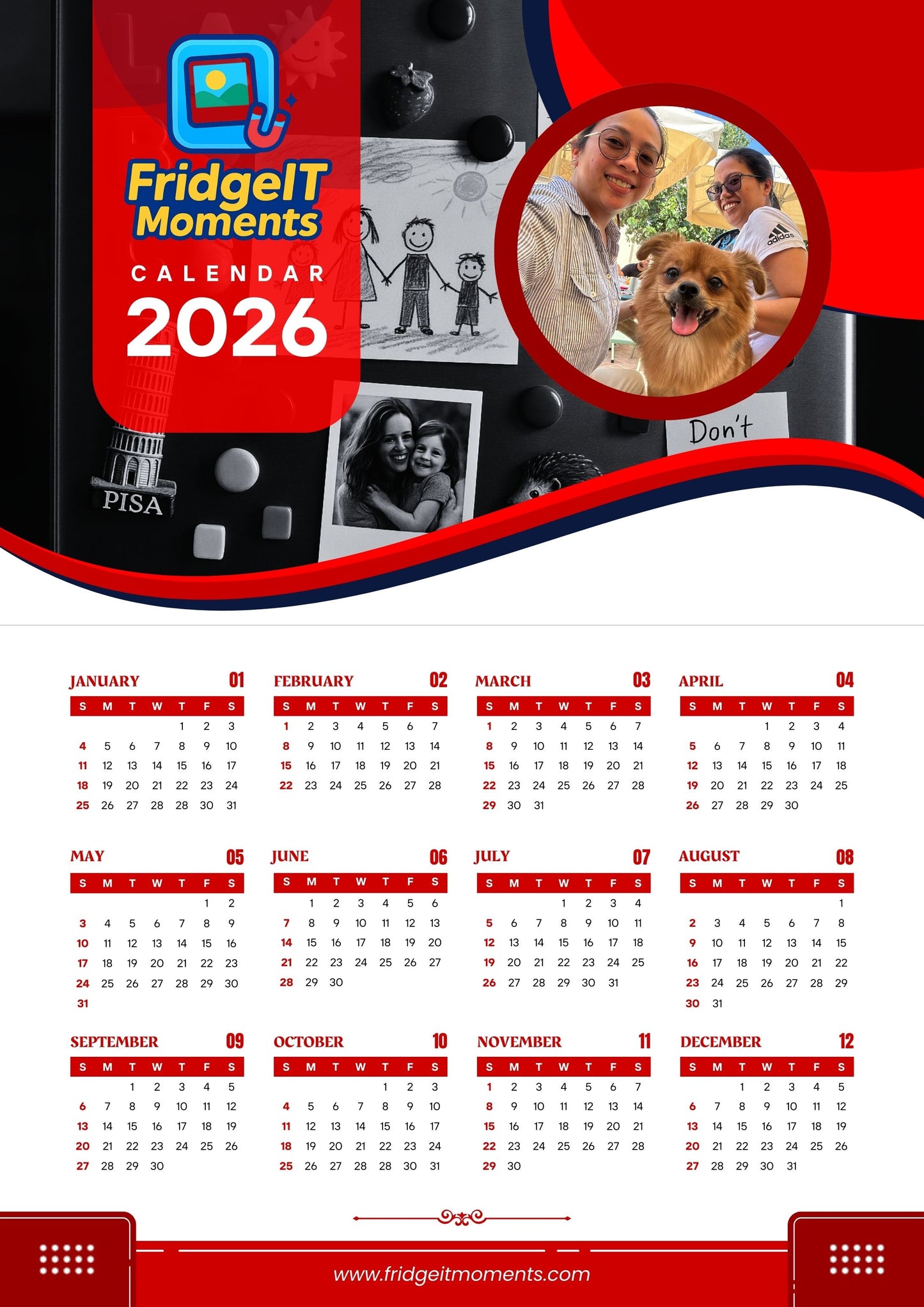Personalized Custom photo magnetic calendar 2026 handcrafted in Dunedin, New Zealand – FridgeIT Moments