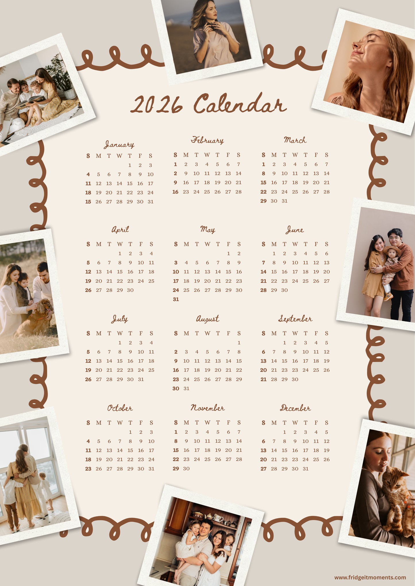 Personalized Custom photo magnetic calendar 2026 handcrafted in Dunedin, New Zealand – FridgeIT Moments