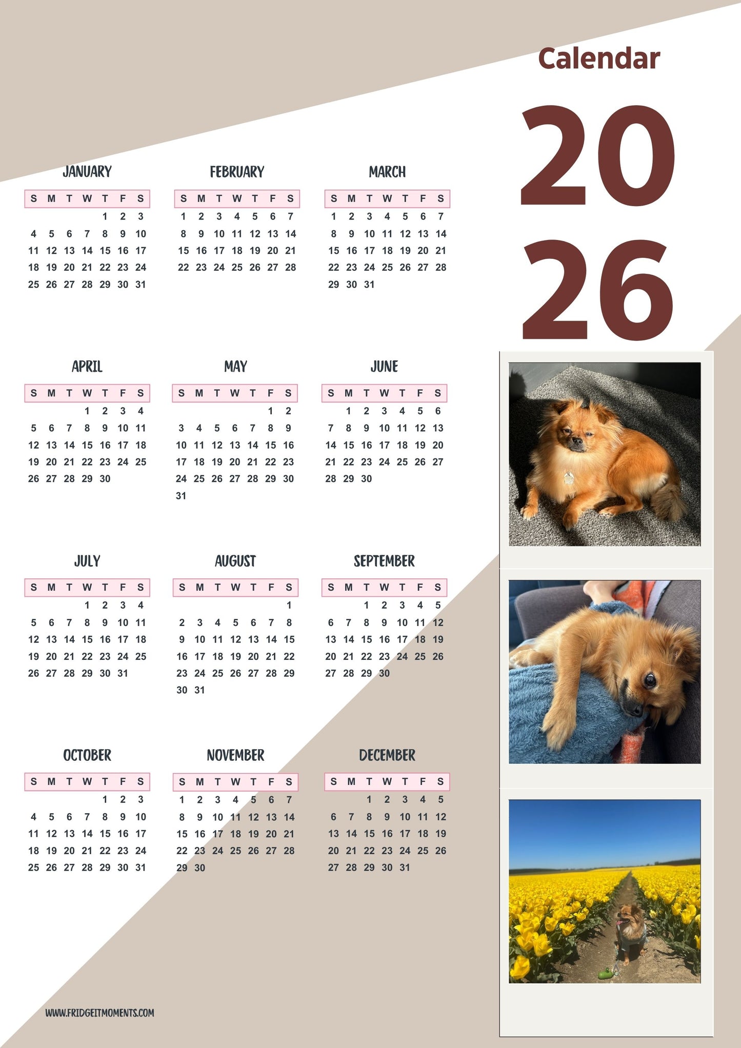Personalized Custom photo magnetic calendar 2026 handcrafted in Dunedin, New Zealand – FridgeIT Moments