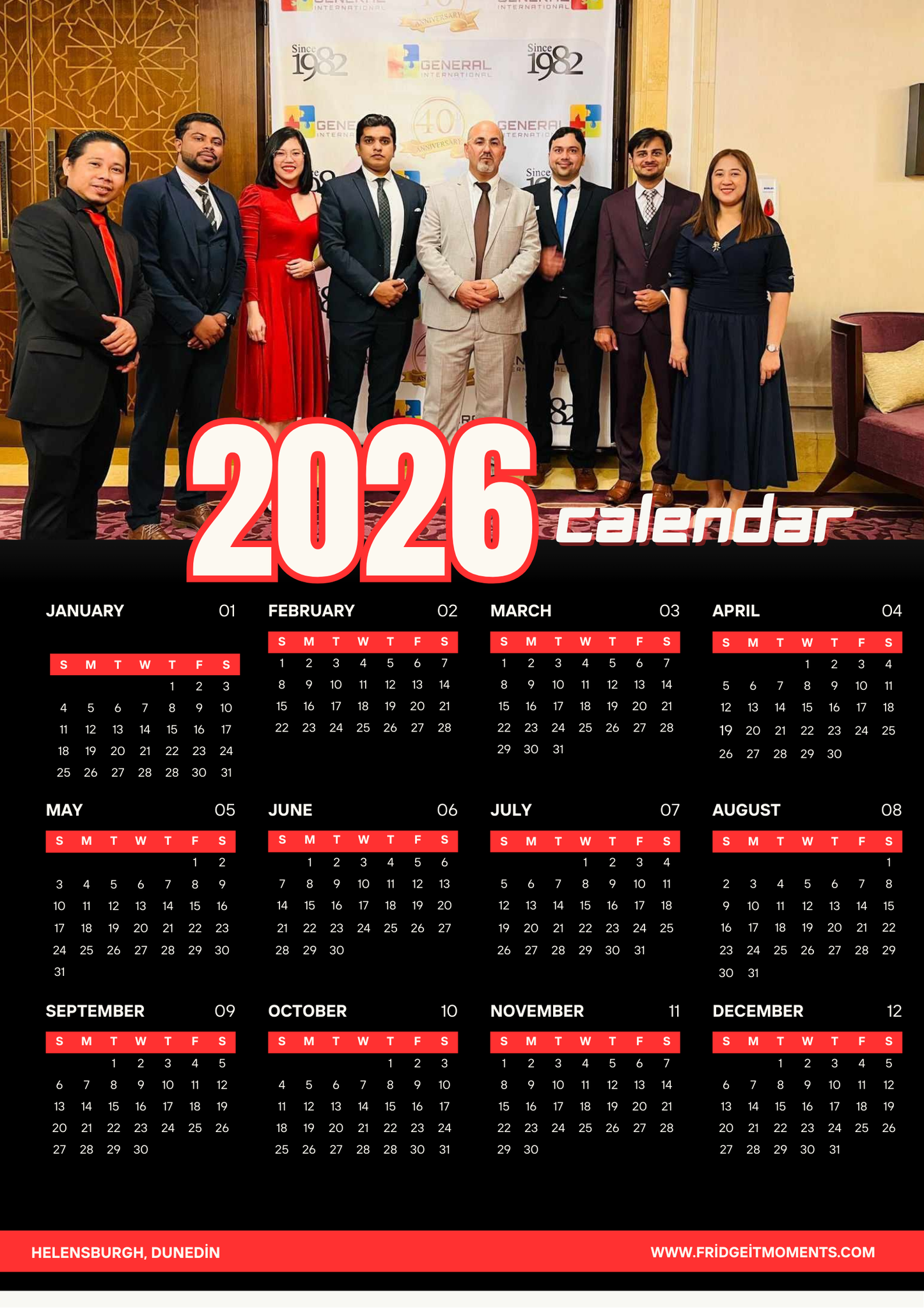Personalized Custom photo magnetic calendar 2026 handcrafted in Dunedin, New Zealand – FridgeIT Moments