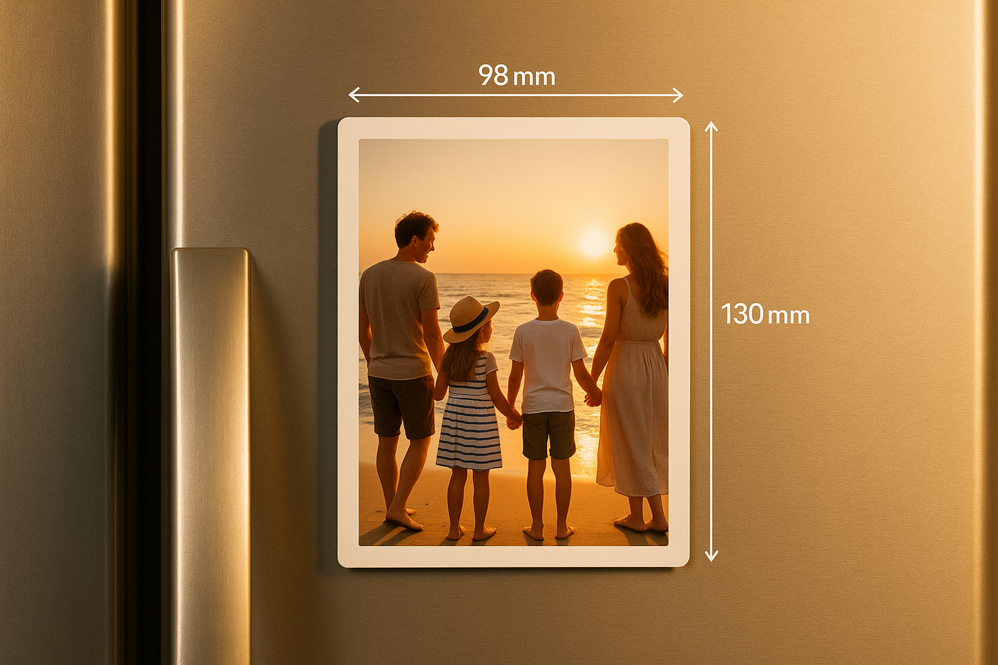 Beach sunset family photo fridge magnet