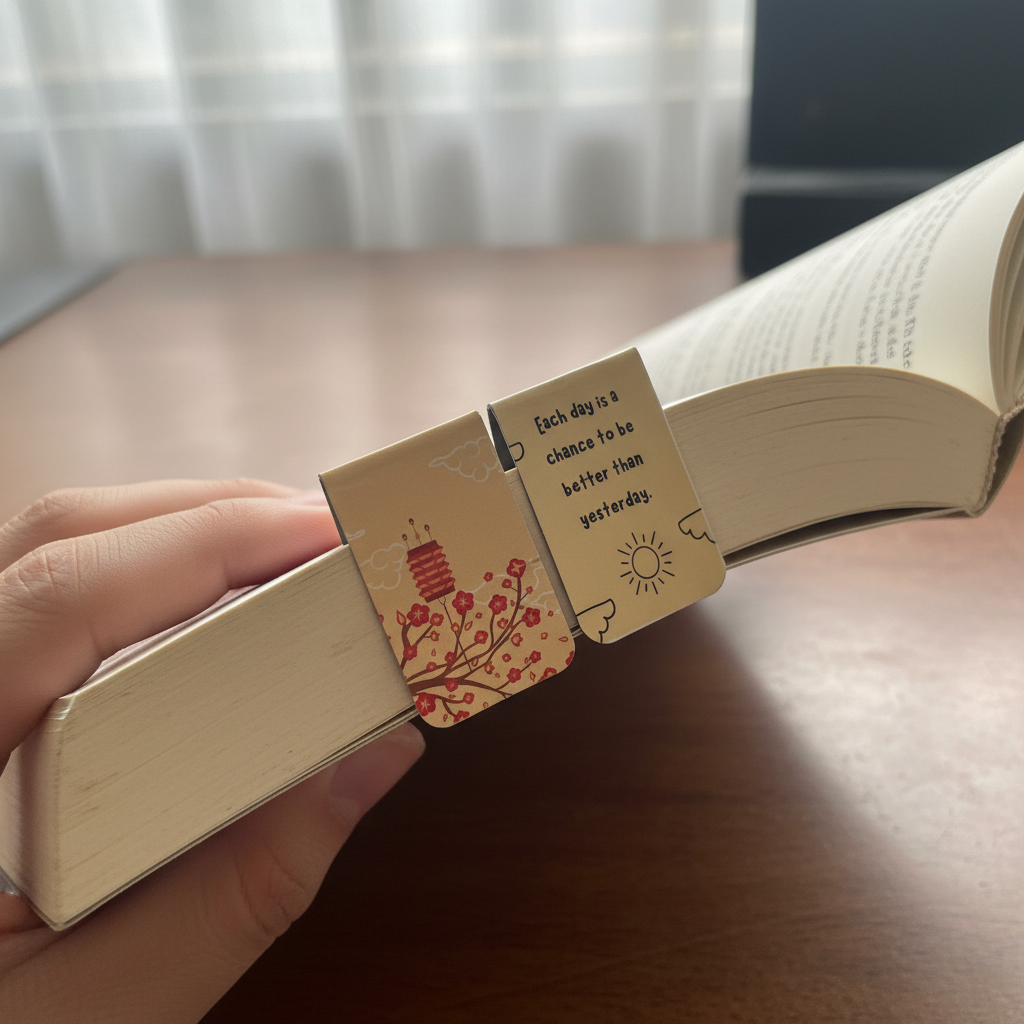 Bookmark with hand for scale