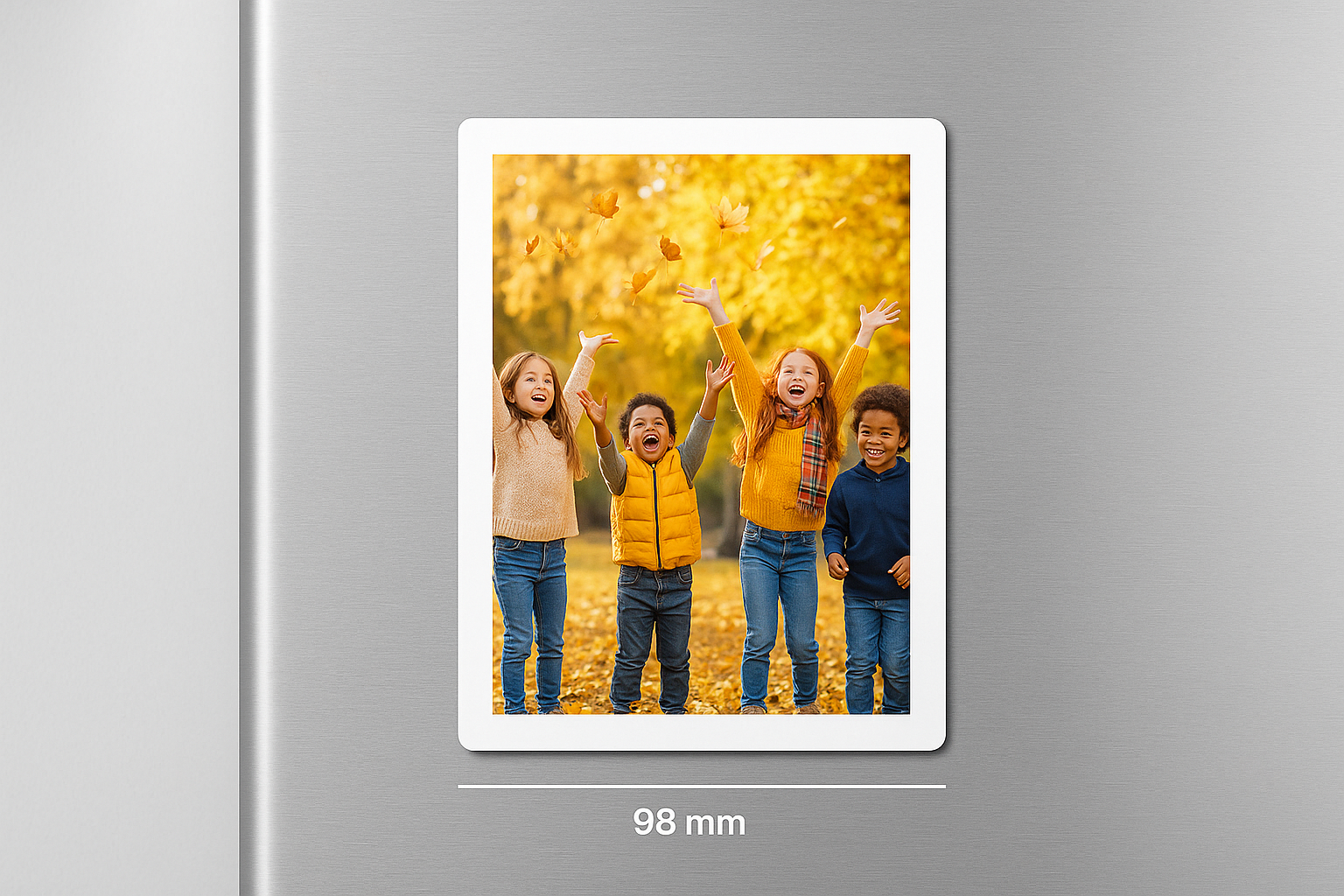 Children playing in autumn park fridge magnet