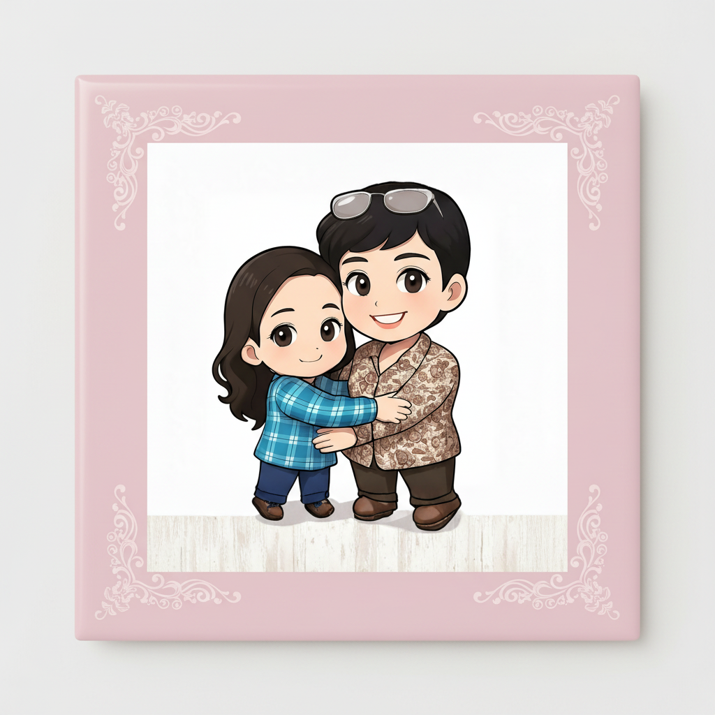 Custom photo magnet with pink border