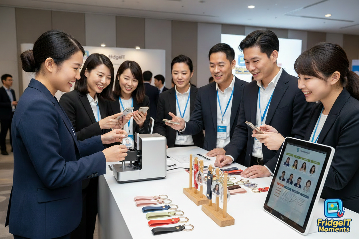 Corporate event custom photo keychain giveaway Dunedin NZ – FridgeIT Moments