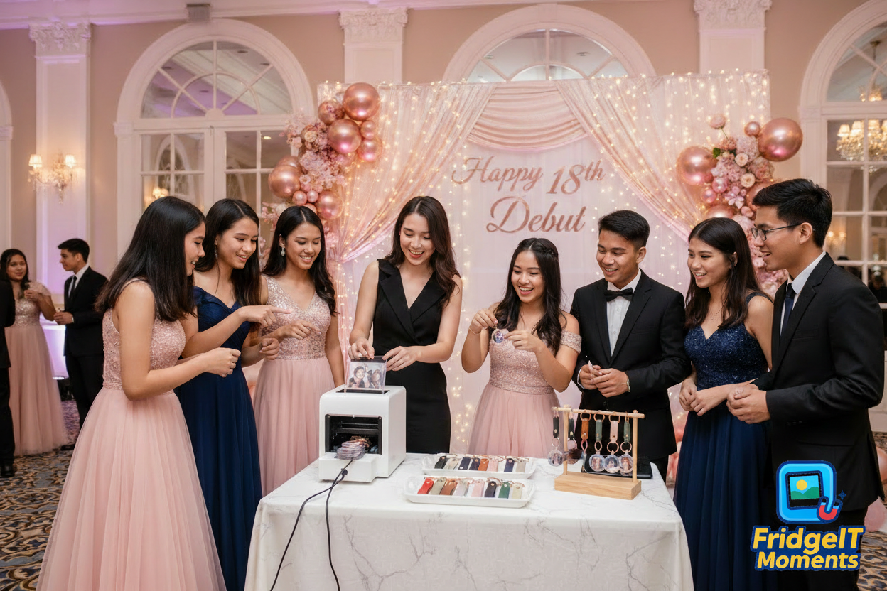 18th debut custom photo keychain on the spot event giveaway Dunedin NZ – FridgeIT Moments