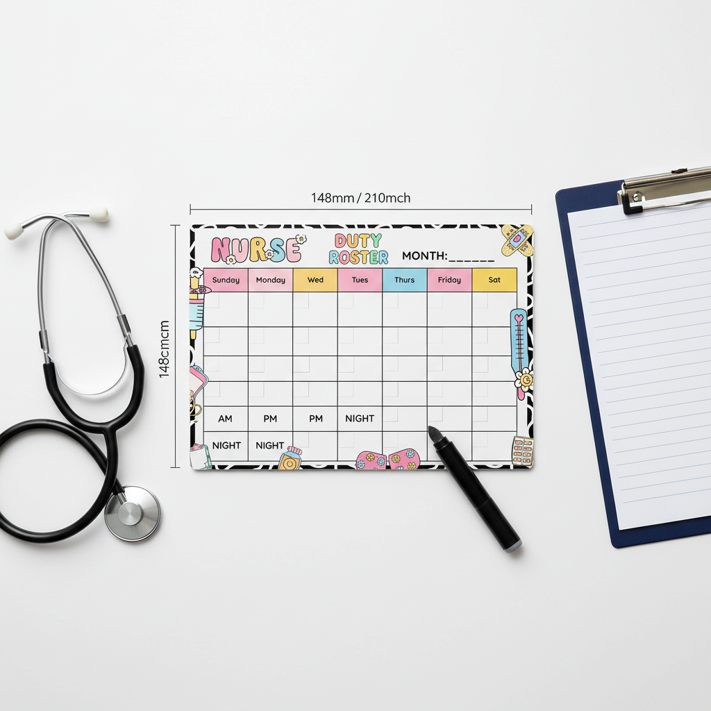 Flat lay A5 roster with whiteboard pen