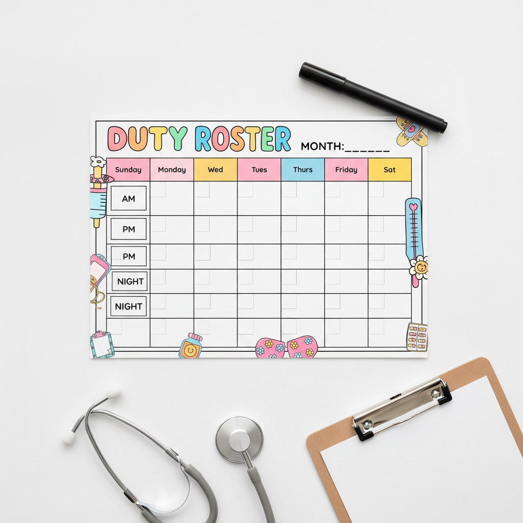 Flat lay roster magnet with accessories