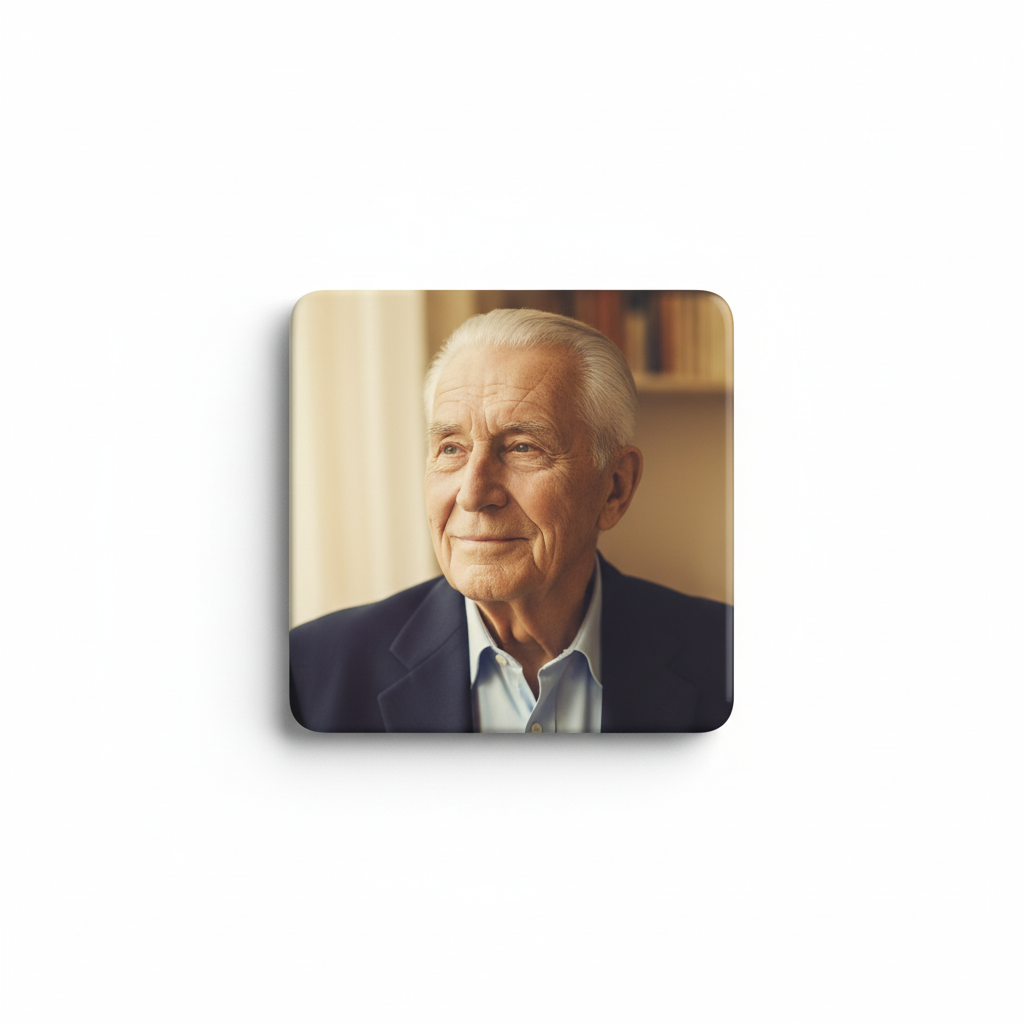 Memorial photo magnet with elderly man portrait