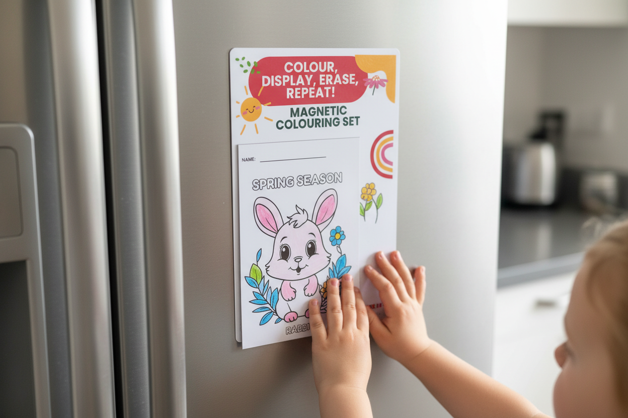 Placing A6 colored sheet on fridge